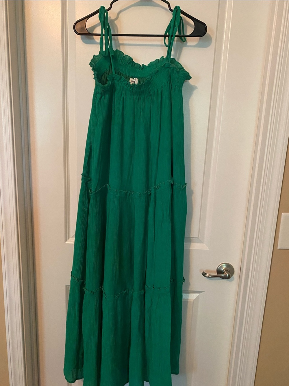 Emerald Green Tiered Maxi Dress with Tie Straps